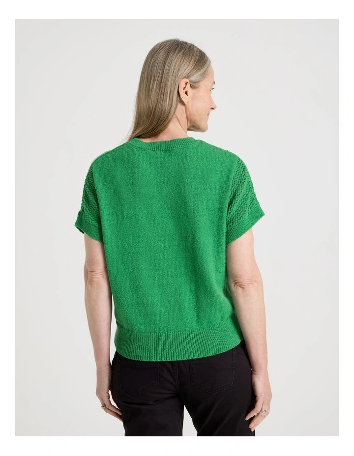 Extended Sleeve Knit Top With Fancy Knit Sleeves in Green image 6