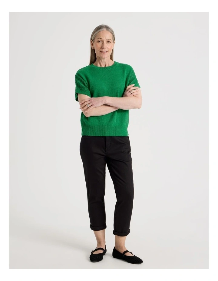 Extended Sleeve Knit Top With Fancy Knit Sleeves in Green image 7