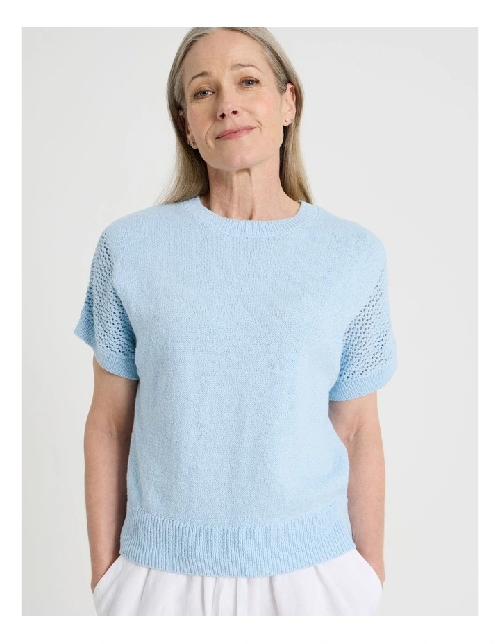 Extended Sleeve Knit Top With Fancy Knit Sleeves in Light Blue image 4
