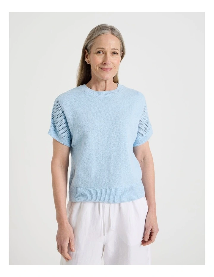 Extended Sleeve Knit Top With Fancy Knit Sleeves in Light Blue image 5