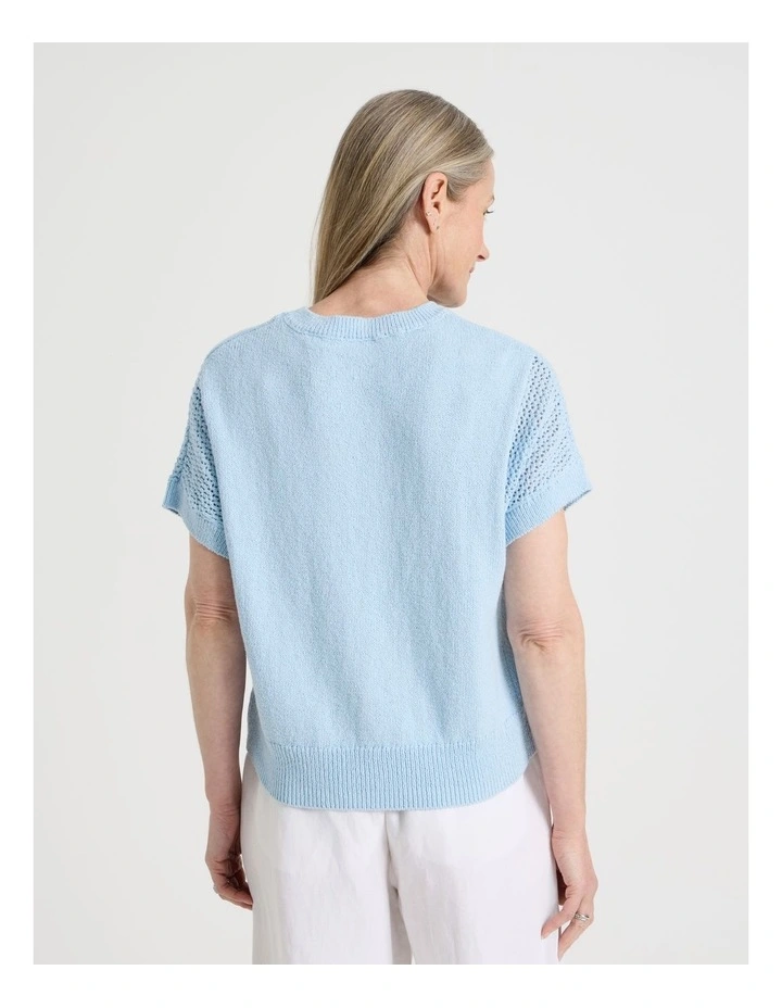 Extended Sleeve Knit Top With Fancy Knit Sleeves in Light Blue image 6