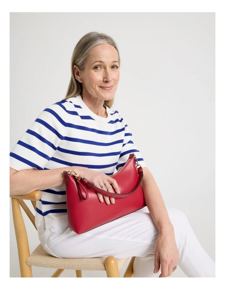 Short Sleeve Stripe Knitted Top in Ivory/Cobalt image 3