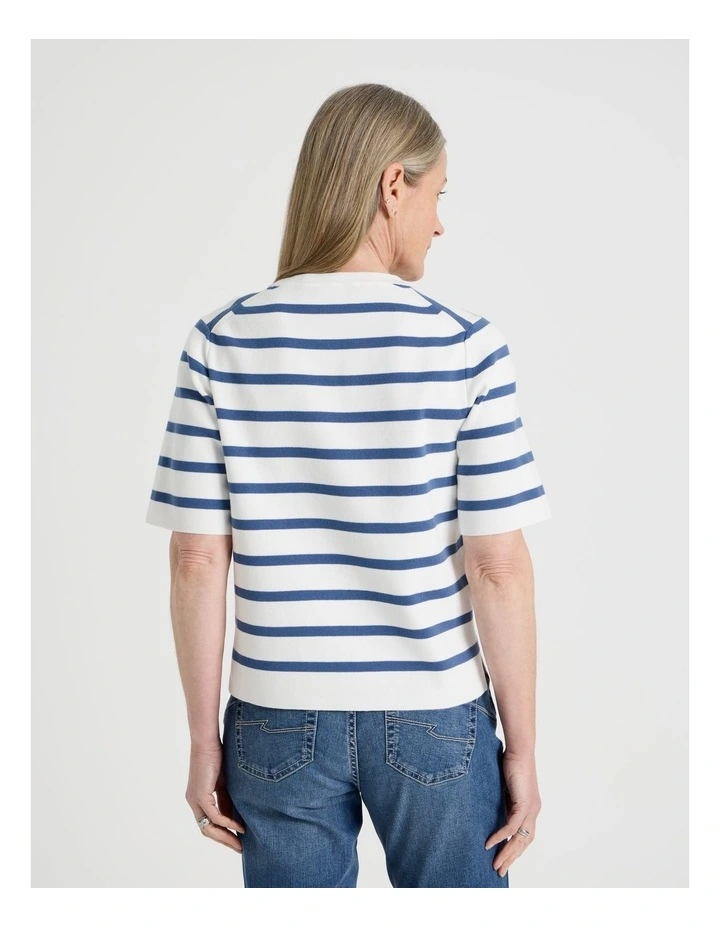 Short Sleeve Stripe Knitted Top in Ivory/Slate image 6