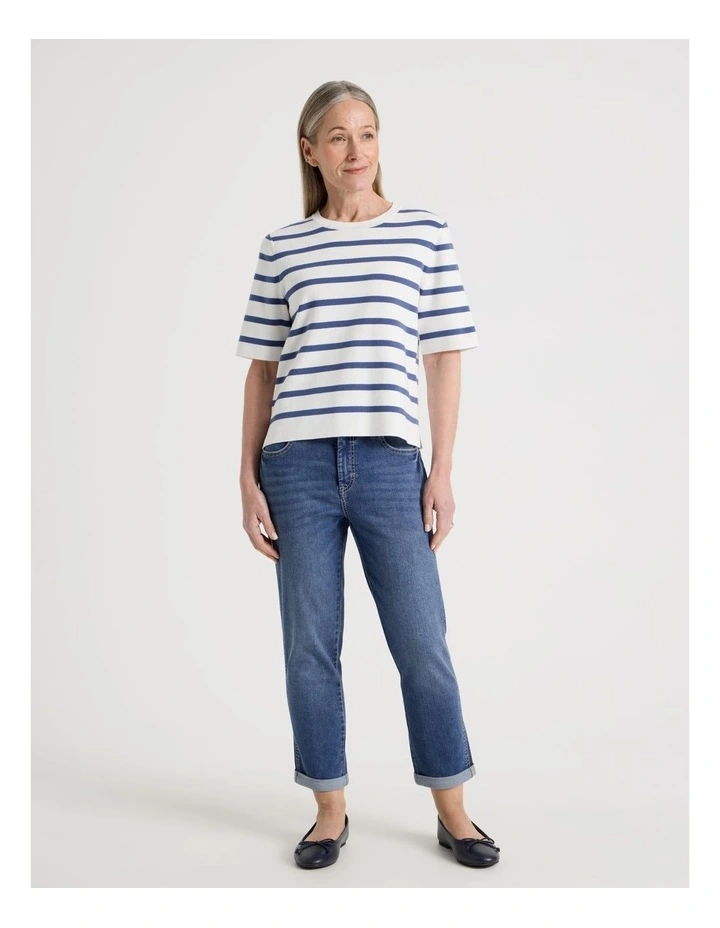 Short Sleeve Stripe Knitted Top in Ivory/Slate image 7