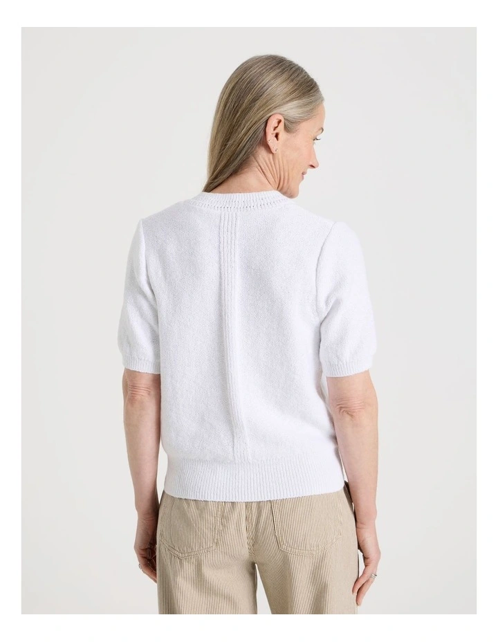 Short Sleeve V Neck Knitted Top With Fancy Neckband in Snow image 6