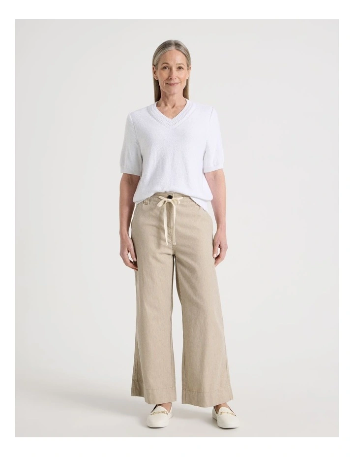 Short Sleeve V Neck Knitted Top With Fancy Neckband in Snow image 7