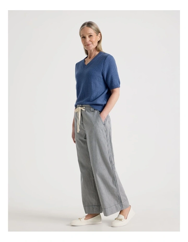 Short Sleeve V Neck Knitted Top With Fancy Neckband in Light Blue image 7