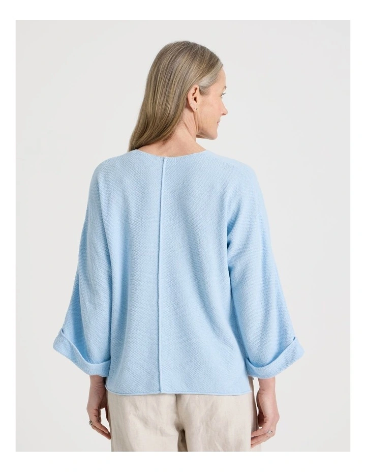 V Neck Long Sleeve Jumper With Fold Back Cuff in Light Blue image 6