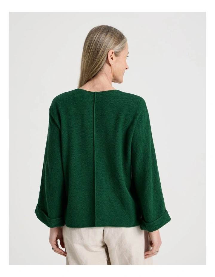 V Neck Long Sleeve Jumper With Fold Back Cuff in Green image 6