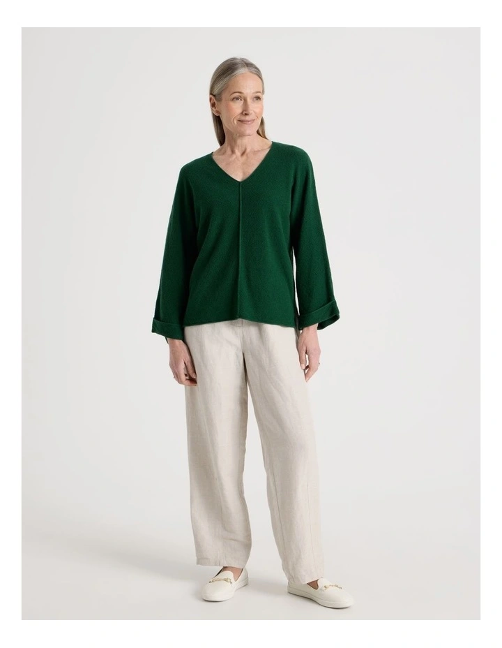 V Neck Long Sleeve Jumper With Fold Back Cuff in Green image 7