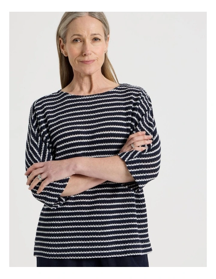 Fancy Knit 3/4 Sleeve Magyar Tee in Navy/Ivory Stripe image 3