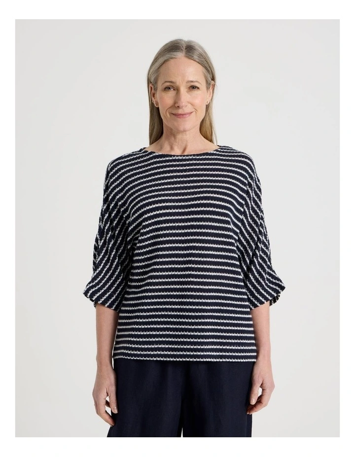Fancy Knit 3/4 Sleeve Magyar Tee in Navy/Ivory Stripe image 5