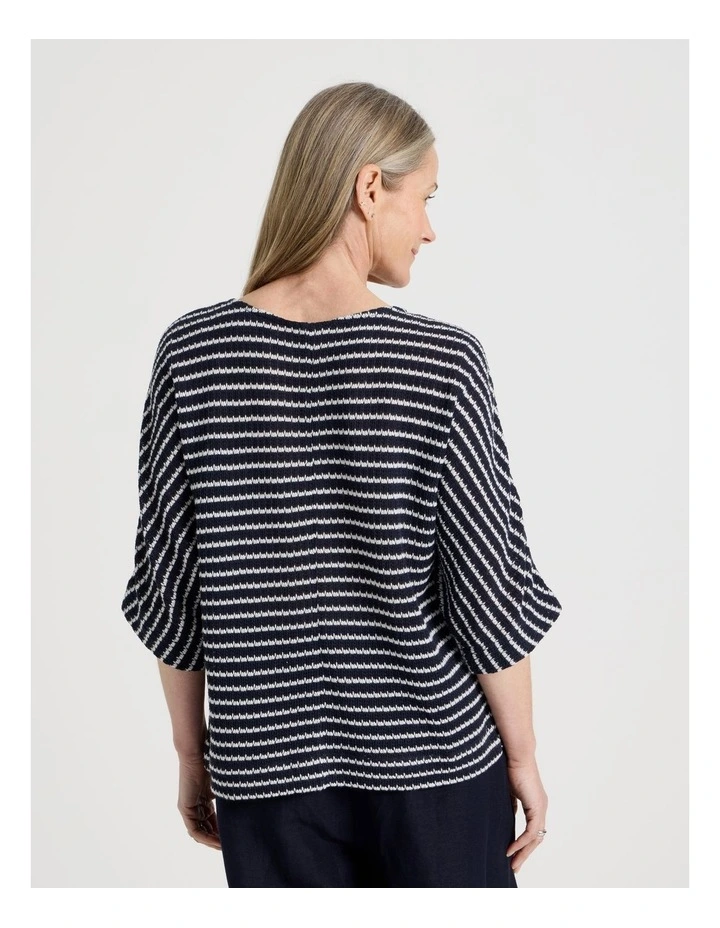 Fancy Knit 3/4 Sleeve Magyar Tee in Navy/Ivory Stripe image 6