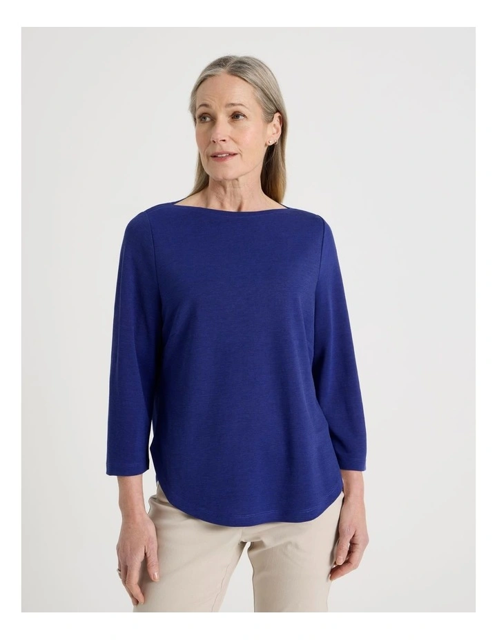 3/4 Sleeve Boat Neck Tee in Cobalt Texture image 1