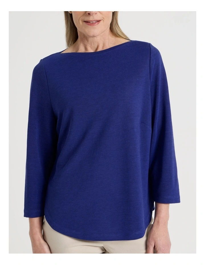 3/4 Sleeve Boat Neck Tee in Cobalt Texture image 3