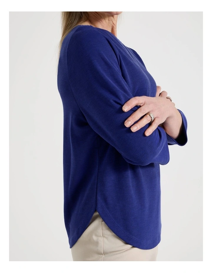 3/4 Sleeve Boat Neck Tee in Cobalt Texture image 4
