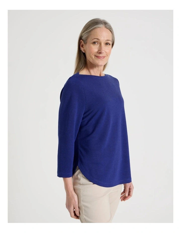 3/4 Sleeve Boat Neck Tee in Cobalt Texture image 5