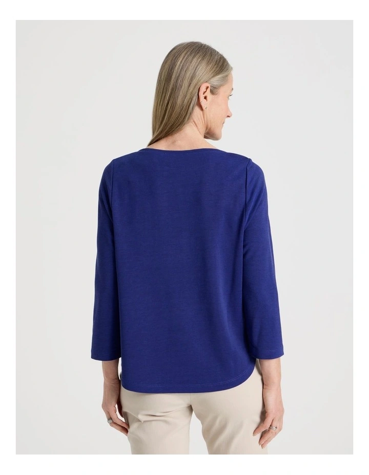 3/4 Sleeve Boat Neck Tee in Cobalt Texture image 6