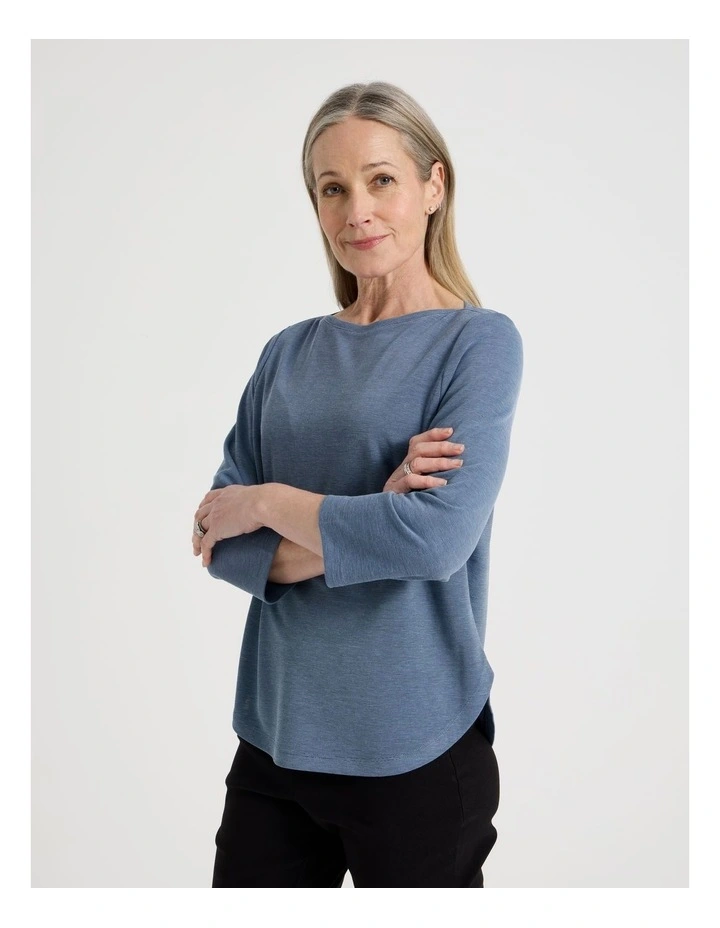 3/4 Sleeve Boat Neck Tee in Light Blue Texture image 1
