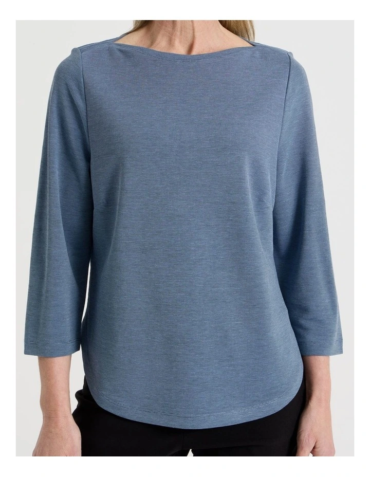 3/4 Sleeve Boat Neck Tee in Light Blue Texture image 2
