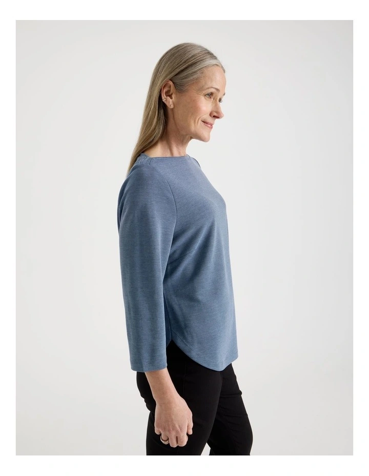 3/4 Sleeve Boat Neck Tee in Light Blue Texture image 3