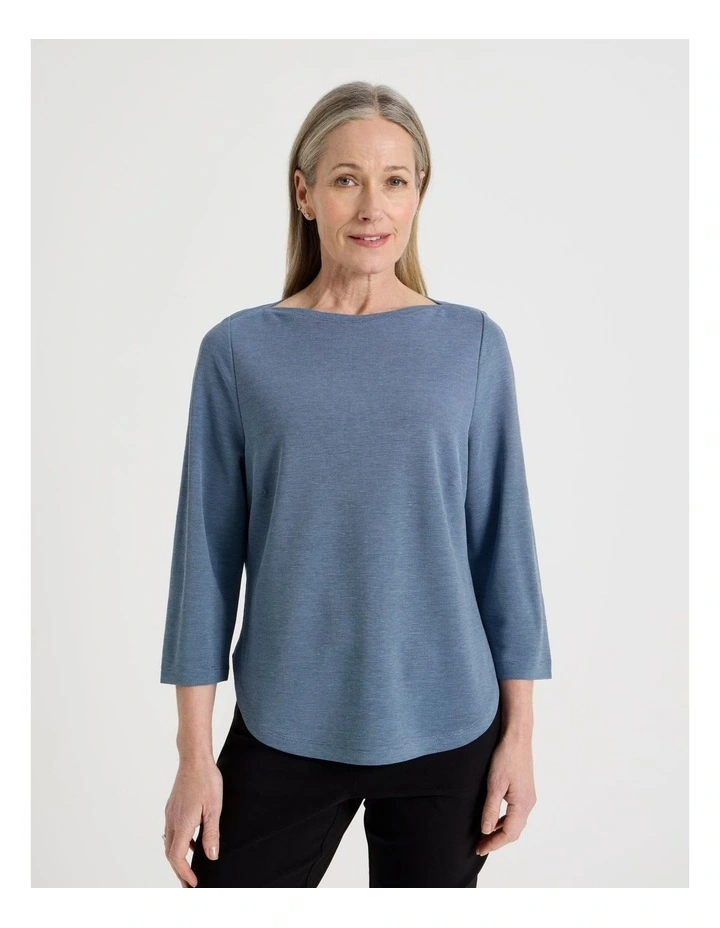 3/4 Sleeve Boat Neck Tee in Light Blue Texture image 5