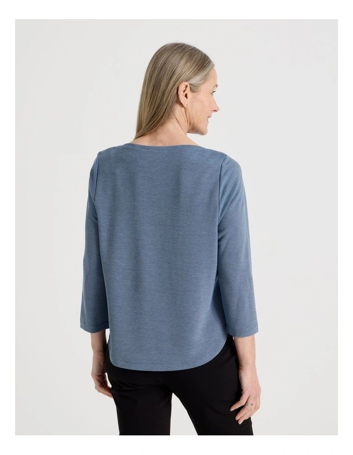 3/4 Sleeve Boat Neck Tee in Light Blue Texture image 6