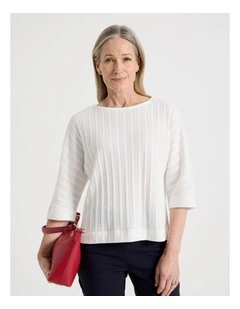 Fancy Knit 3/4 Sleeve Magyar Tee in Ivory