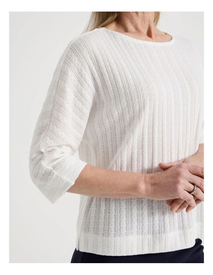 Fancy Knit 3/4 Sleeve Magyar Tee in Ivory image 2