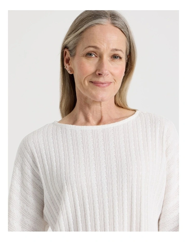 Fancy Knit 3/4 Sleeve Magyar Tee in Ivory image 3