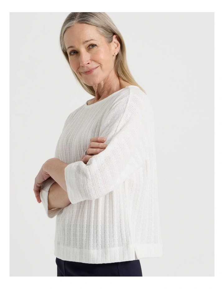 Fancy Knit 3/4 Sleeve Magyar Tee in Ivory image 4