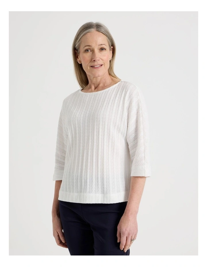 Fancy Knit 3/4 Sleeve Magyar Tee in Ivory image 5
