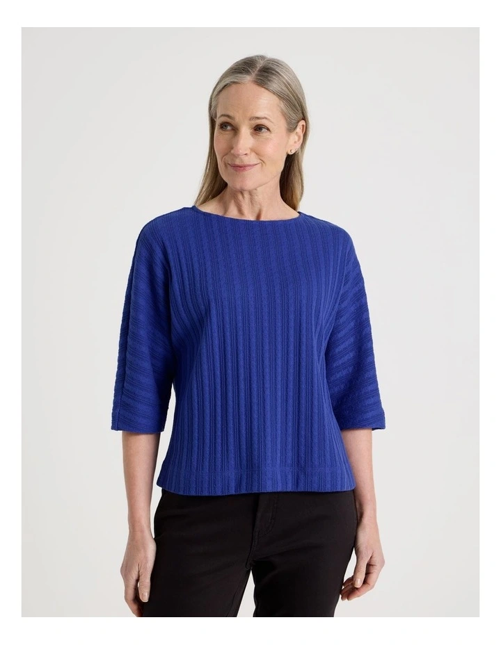 Fancy Knit 3/4 Sleeve Magyar Tee in Cobalt image 2