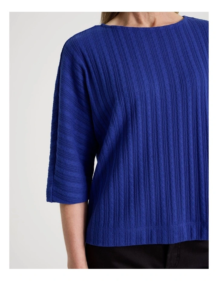 Fancy Knit 3/4 Sleeve Magyar Tee in Cobalt image 3
