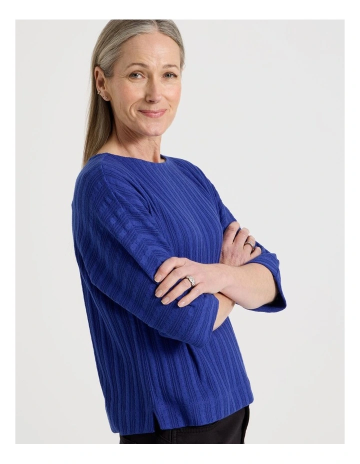 Fancy Knit 3/4 Sleeve Magyar Tee in Cobalt image 5