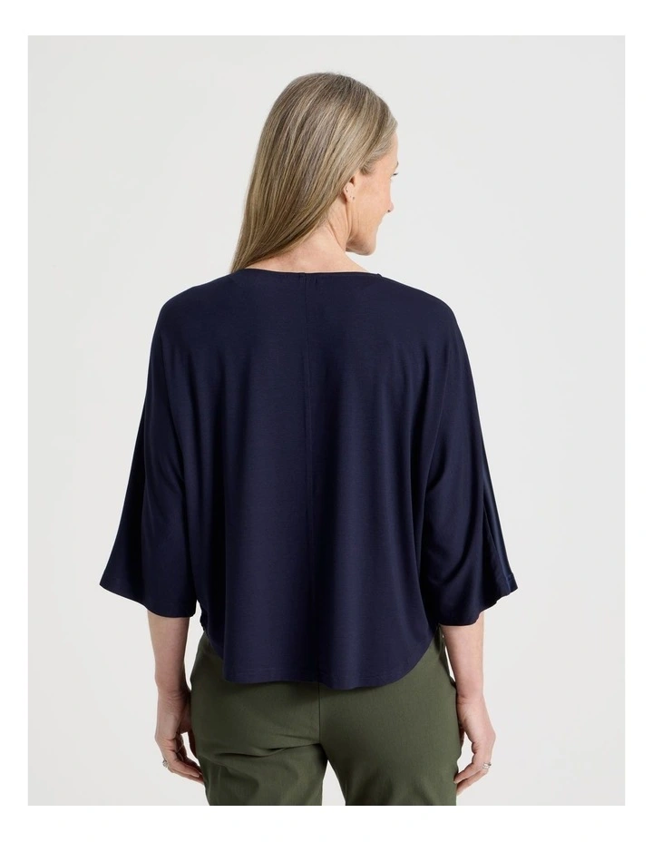 Satin Front Short Magyar Sleeve Mixed Media Tee in Navy image 5