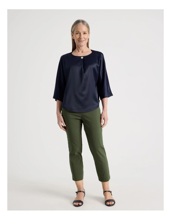 Satin Front Short Magyar Sleeve Mixed Media Tee in Navy image 7