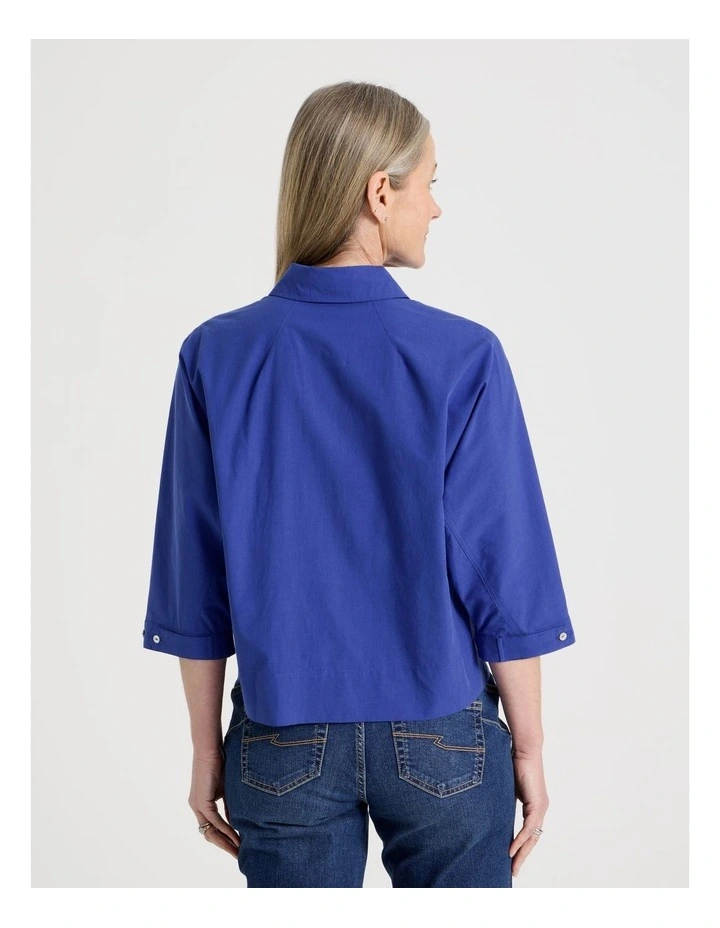 Elbow Length Sleeve Panelled Shirt With Deep Hem & Splits in Cobalt image 6