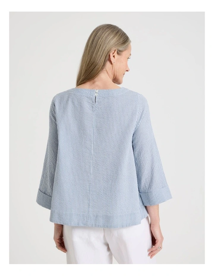 3/4 Sleeve Top With Fold Back Cuff in Blue/White Gingham image 6