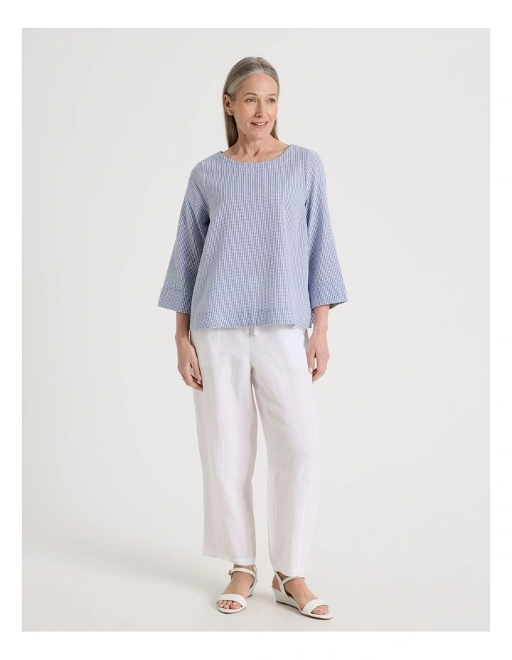 3/4 Sleeve Top With Fold Back Cuff in Blue/White Gingham image 7
