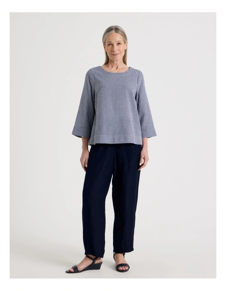 3/4 Sleeve Top With Fold Back Cuff in Navy/White Gingham image 7