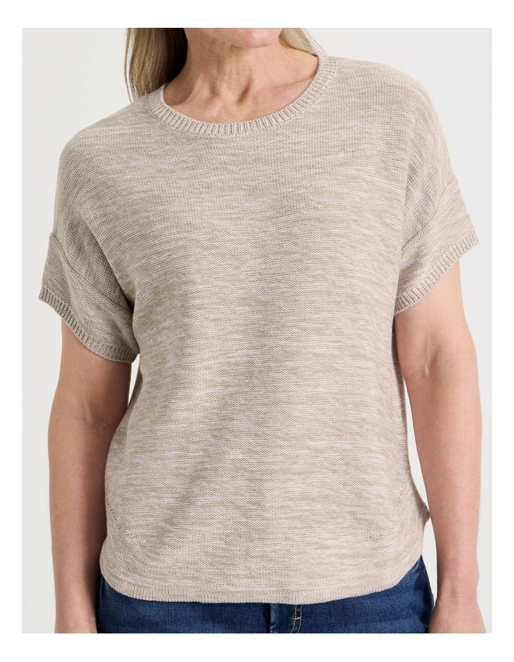 Knitted Extended Sleeve Top With Boat Neck in Neutral/Ivory Twist image 4