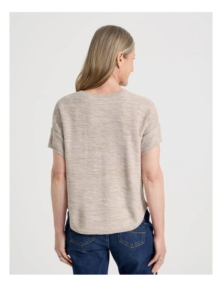 Knitted Extended Sleeve Top With Boat Neck in Neutral/Ivory Twist image 6