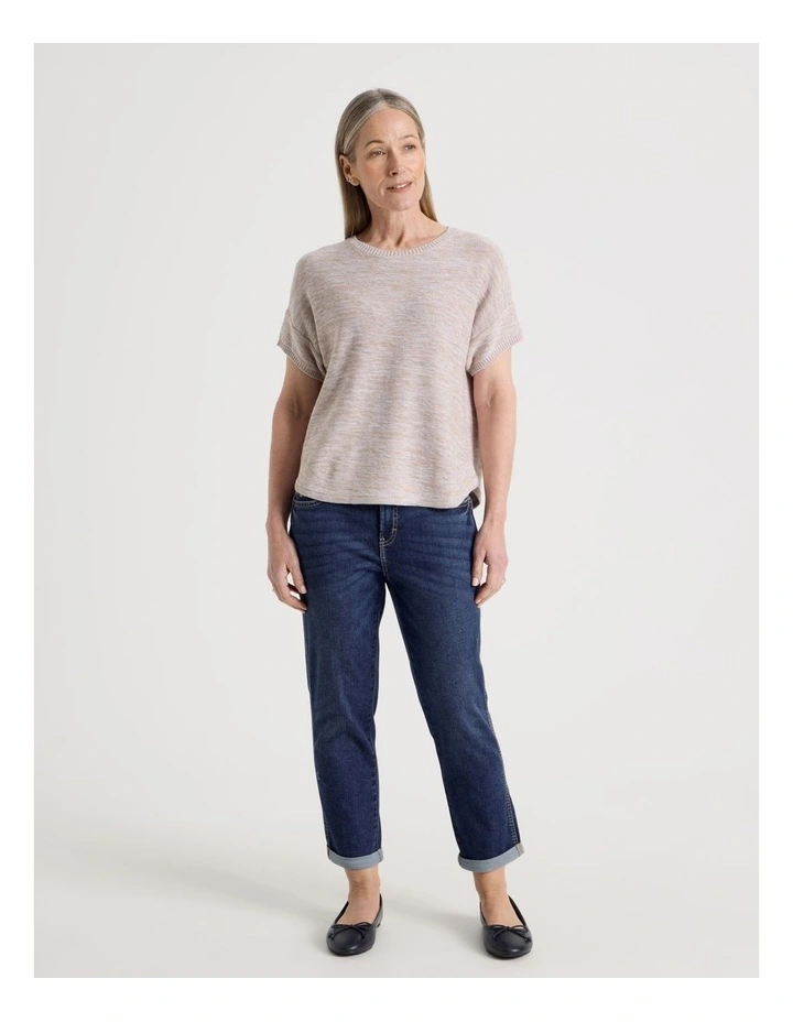 Knitted Extended Sleeve Top With Boat Neck in Neutral/Ivory Twist image 7