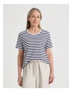 Wardrobe Staple Short Sleeve Tee in Navy/White Stripe
