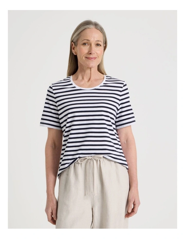 Wardrobe Staple Short Sleeve Tee in Navy/White Stripe image 1
