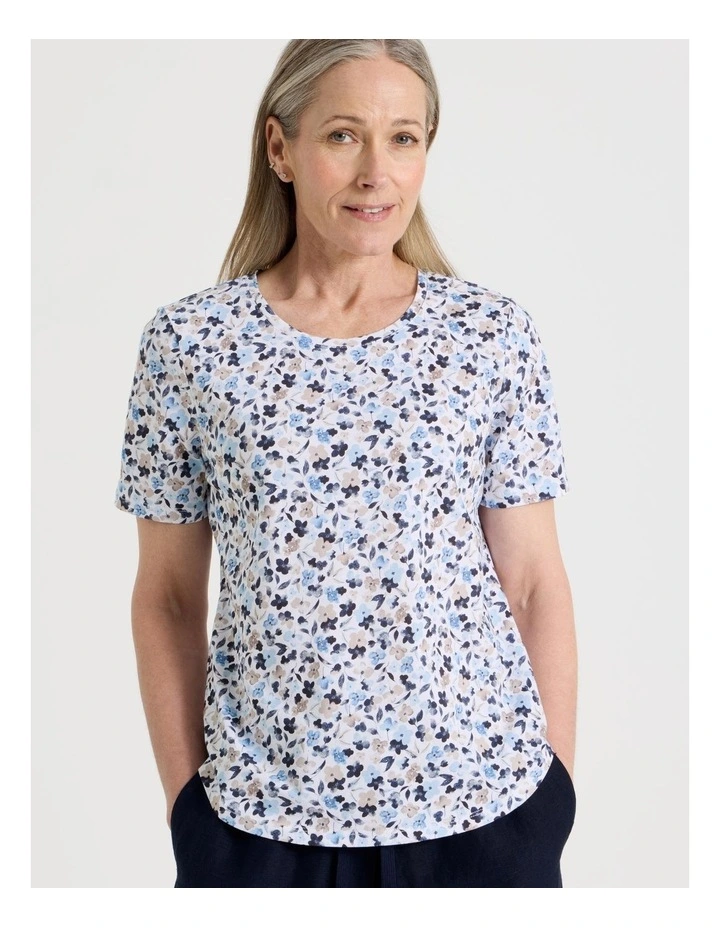 Wardrobe Staple Short Sleeve Tee in Blues/Neutral Watercolour Ditsy Floral image 3
