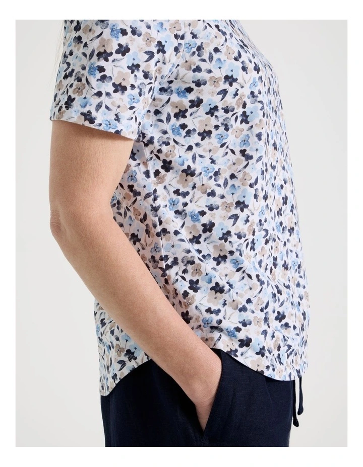 Wardrobe Staple Short Sleeve Tee in Blues/Neutral Watercolour Ditsy Floral image 4
