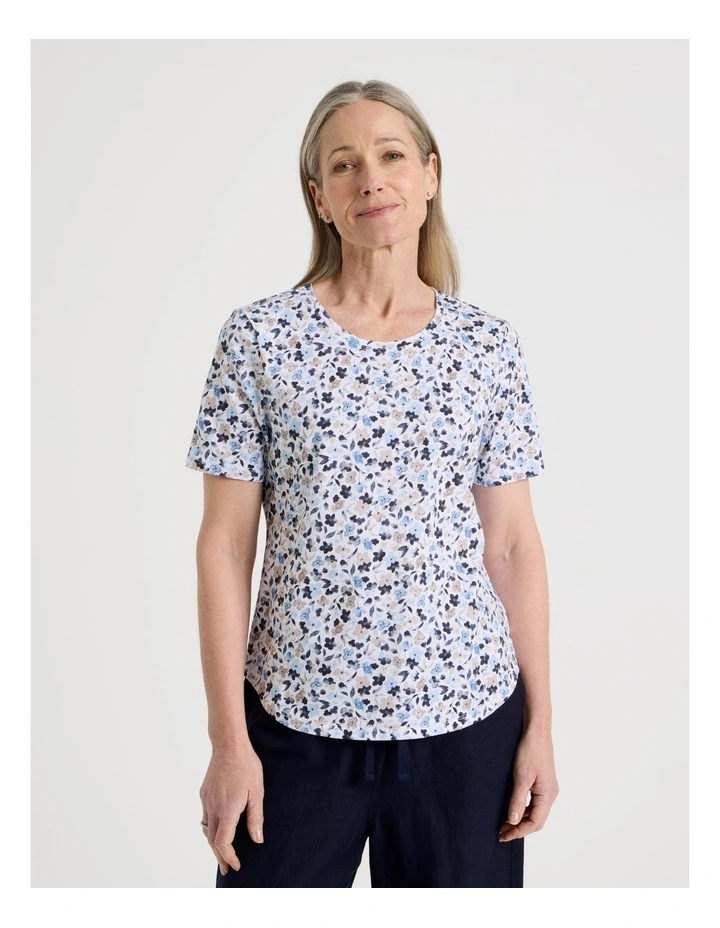Wardrobe Staple Short Sleeve Tee in Blues/Neutral Watercolour Ditsy Floral image 5
