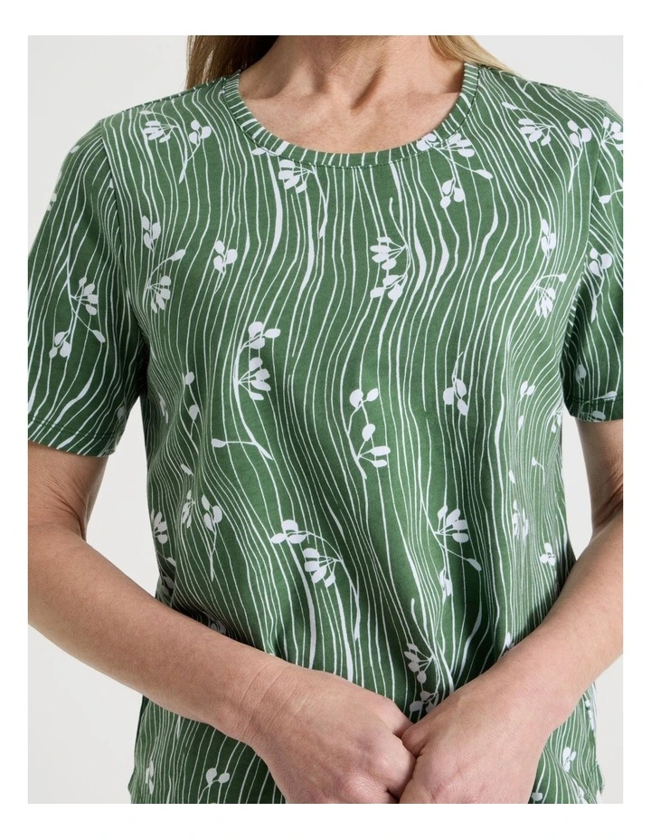 Wardrobe Staple Short Sleeve Tee in Green/White Wavy Stripe/Floral Print image 4